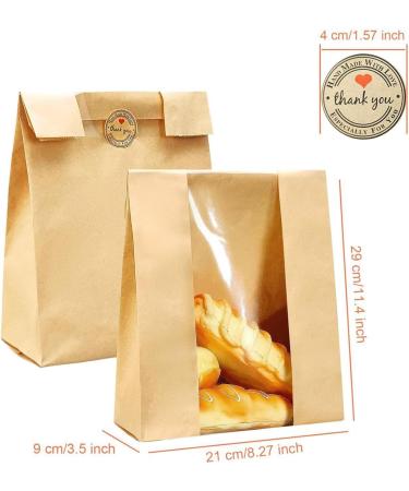 50Pcs Bread Bake Bag Clear Window Sealing Grease Proof Kraft Paper Bag For Food Snacks Cookie Coffee Kitchen Accessory Oil Proof Bag - Buy Online on GoSupps.com
