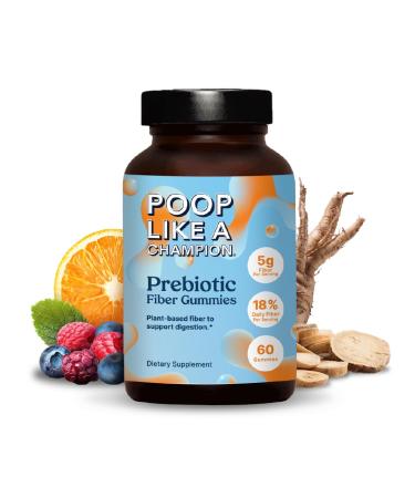 Poop Like a Champion Fiber Gummies 5g Fiber per Serving Non-GMO Vegan Digestive Support 60 Pieces per Bottle Prebiotic Fiber