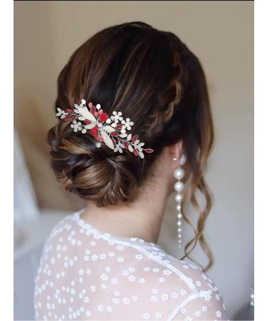 IYOU Bridal Wedding Hair Comb Red Crystal Hair Accessories Rhinestone Flower Headpiece Bride Bridesmaid Hair Pieces for Women - Buy Online on GoSupps.com