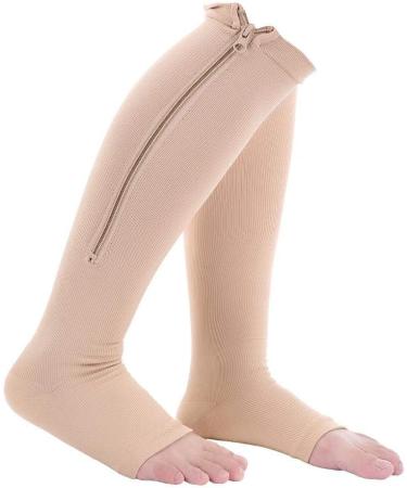 Compression Socks for Sports | Open Toe Calf Knee Support - Boost Blood Circulation Reduce Swelling Perfect for Tired Legs (Nude S-M) - Buy Online on GoSupps.com
