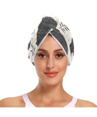 Black Bear Leaf Hair Towel 2 Pack Super Absorbent Hair Drying Towel Quick Dry Hair Turbans Head Towel with Button Twisty Wrap for Women Girls