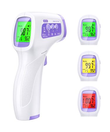 Thermometer for Adults Forehead,Touchless Thermometer for Fever,Digital Infrared Thermometer with Fever Alarm, C/F Switchable, 32 Set Memories Instant Reading Baby Thermometer for Adults and Kids White