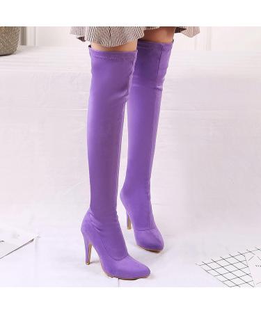Shop Women's Winter Shoes: Comfortable Vintage Knee-High Leather & Suede Boots in Purple | Slipproof & Elegant Block Heel Overknee Styles - Buy Online on GoSupps.com