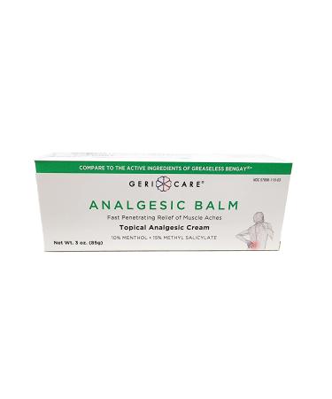 GeriCare Topical Analgesic Cream, Menthol 10%, Methyl Salicylate 15%, Fast Absorption, Pain Relief of Minor Muscle Aches, Body Stiffness, Joint Pain & Soreness, 3 Ounce (Pack of 1)