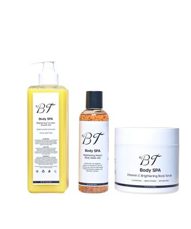 BT Body Spa Exfoliating Body Care Set Vitamin C Body Scrub Peach Gel Body Wash & Turmeric Body Wash for Smooth Glowing Skin.