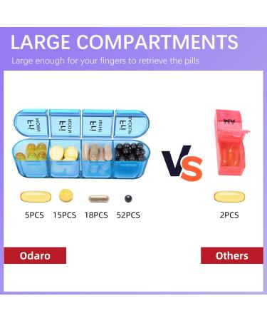 Odaro Weekly Pill Organizer - 4 Times a Day Large Travel Pill Box with 28 Compartments - 7 Day Daily Pill Case for Medicine, Vitamins, and Supplements (Color) - Buy Online on GoSupps.com