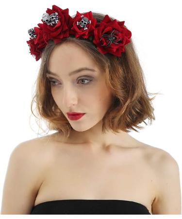 Halloween Floral Headband Rose Flower Crown Headband Headdress with Skull Decoration Floral Headwear Headpiece Hair Hoop Fancy Dress for Halloween Costume Accessory Cosplay Festival Fancy Decor - Buy Online on GoSupps.com
