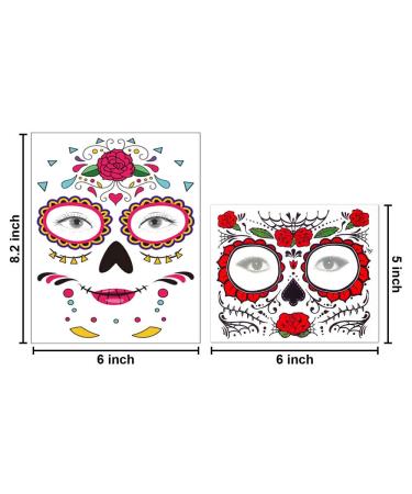 8 Kit Sugar Skull Temporary Face Tattoos for Halloween, Masquerade & Parties - Day of The Dead Makeup Rose Design - Buy Online on GoSupps.com