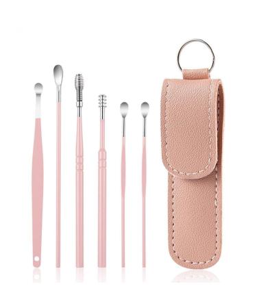 GUANLI 6pcs/Set Steel Ear Cleaner Wax Removal Tools Spring Turn Ear Pick Cleaning Kit Tools Spoon Ear Ear Wax Cleaning Pink