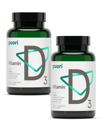 Puori Vitamin D3 Softgels, 2500 IU (62.5 mcg) - Fast Absorbing Vitamin D3 Supplements for Immune System Support, Bone Health & Density and Healthy Muscle Functions - Non-GMO & Gluten-Free - 240 Count 120 Count (Pack of 2)