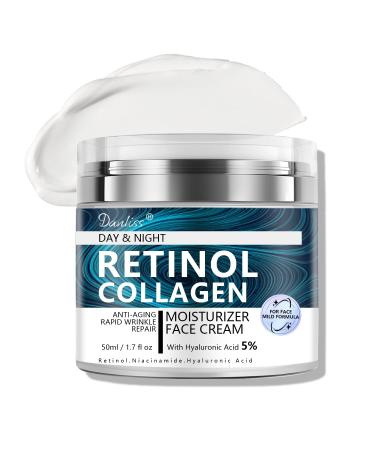 Collagen Retinol Cream for Face Unscented with Hyaluronic Acid Day & Night Moisturizer Face Cream Skin Tightening Cream for Face & Neck Cream Lifting & Recovery Rapid Wrinkles Repair 1.7 Oz 1 1.7 Ounce (Pack of 1)
