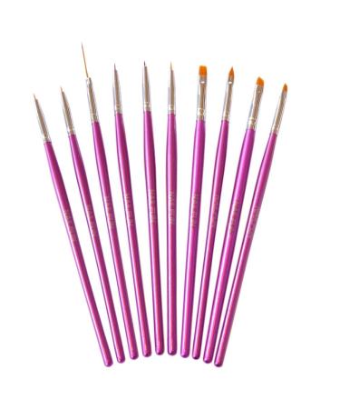 NAILFUN Set of 10 brushes for nail art metallic pink