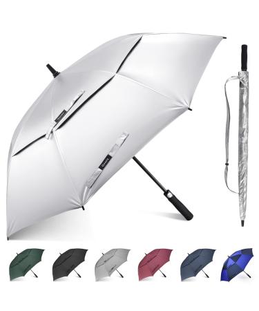 Gonex 54/62/68 Inch Extra Large Golf Umbrella, Automatic Open Travel Rain Umbrella with Windproof Water Resistant Double Canopy, Oversize Vented Umbrellas for 2-3 Men and UV Protection, Multiple Colors Silver/Black 68 inch