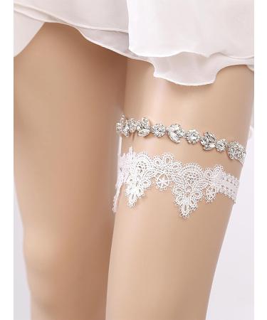 White Lace Wedding Rhinestone Garter Set - Bridal & Bridesmaid Thigh Decor (2PCS) - Buy Online on GoSupps.com