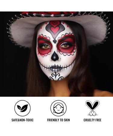 Buy Black White Red Face Paint Kit - Includes 3 Sponges & Brush | Perfect for Baseball Softball Halloween Makeup Cosplay & Theme Parties - Buy Online on GoSupps.com