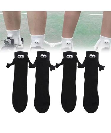 Funny Magnetic Suction 3D Doll Couple Socks - Hand in Hand Socks Magnetic Holding Hands Socks - Unisex Funny Couple Holding Hands Sock for Women Men 2 Pair Black