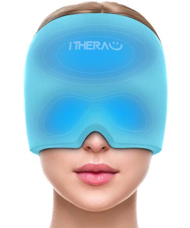 Itherau migraine mask headache mask 360 cover adjustable migraine cap migraine relief cap cold warm compress cool pads gel for headache swollen eyes sinuses blue