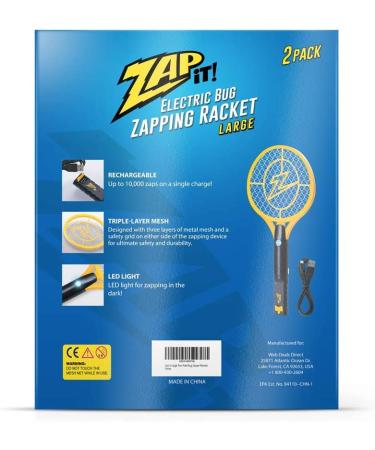 ZAP IT Rechargeable Bug Zapper Racket 4000 Volt - USB Charging Cable - 2 Pack - Large Yellow - Buy Online on GoSupps.com