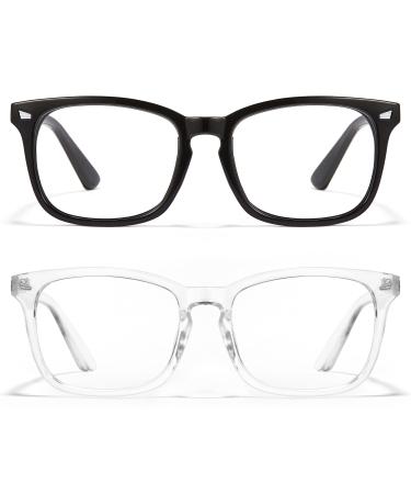 Cyxus Blue Light Blocking Glasses Square Computer Eyewear Clear Lens Eyeglasses Frame (Black & Transparent) 10 - Black & Transparent