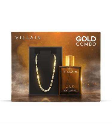 CREATION KRIVA VILLAIN Gold Combo OUD EDP Perfume For Men 100ml & 18k Micro Gold Plated Chain - Premium Luxury Long Lasting Perfume | Musky Spicy & Smoky | Premium Solid Finish Chain
