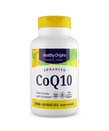 Healthy Origins Natural Enhanced CoQ10 (BioPerine ) 200 mg - Heart Health & Energy Supplement - Gluten-Free & Non-GMO Supplements with BioPerine & Sunflower Lecithin ((Pack of 1) 60 Veggie Gels)