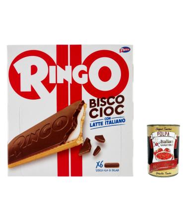 Italian Gourmet E.R. Pavesi Ringo Bisco Cioc Latte Italian Milk Cream Stuffed Cookies Chocolate Coated 162g + Gourmet Italian Polpa 400g Set of 3