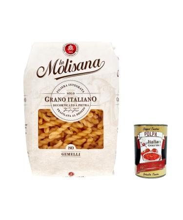 Italian Gourmet E.R. La Molisana Gemelli N. 80 Pasta Lenta Lavorazione Durum Wheat Semolina 500 g Bronze Design + Italian Gourmet Pulp 400 g
