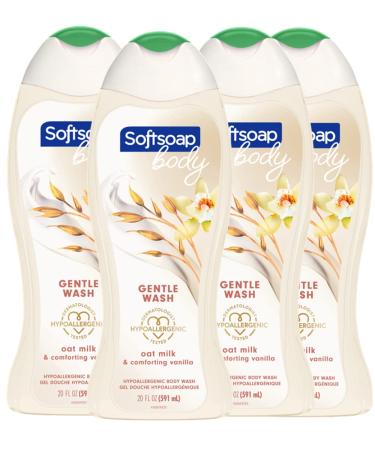 Softsoap Oat Milk & Vanilla Body Wash, Hypoallergenic Body Wash for Sensitive Skin, 20 Oz, (4 Pack) Vanilla 20 Fl Oz (Pack of 4)