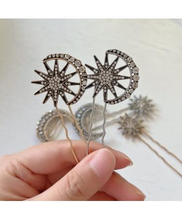 6PCS Metal Hair Forks - Moon & Star Rhinestone Hair Sticks for Women | Hair Accessories for Thin Thick Hair - Buy Online on GoSupps.com