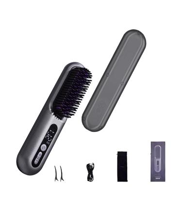 Cordless Hair Straightener Comb Portable Straightening Brush for Travel 9 Levels of Visual Temperature Control Fast Heating 360 Anti-scalding Automatic Shutdown Protection Grey