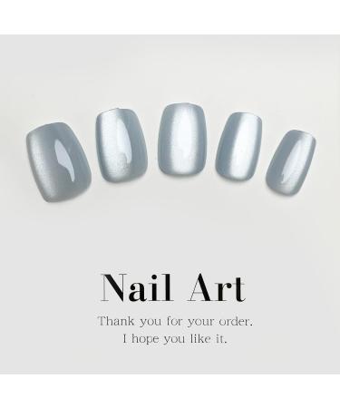 White Cat Eye Press on Nails - Glossy Acrylic Short Fake Nails 24 Pcs Full Cover Squoval Manicure - Buy Online on GoSupps.com