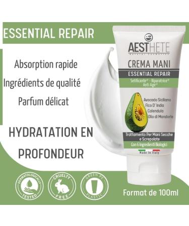 Organic Intense Repair Hand Cream 100 ml For Damaged Hands And Nails Moisturizing Anti-Aging For Men And Women Effective Against Frostbite With Sicilian Avocado And Prickly Pear Made In Italy - Buy Online on GoSupps.com