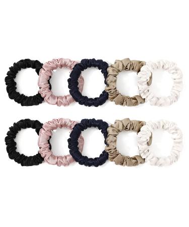 Lilysilk 100% silk hair rings women ponytail bracker hair band made of silk silk hair tie packaging multi -way (taupe+black+navy blau+pink+ivory 10) 10 pieces (1 Pack) Taupe+black+navy blau+pink+ivory 10 pack