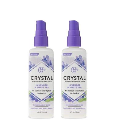 CRYSTAL Mineral Deodorant Spray- Body Deodorant With 24-Hour Odor Protection Lavender & White Tea Spray Non-Staining Aluminum Chloride & Paraben Free 4 FL OZ - Pack of 2
