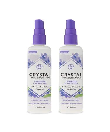 CRYSTAL Mineral Deodorant Spray- Body Deodorant With 24-Hour Odor Protection Lavender & White Tea Spray Non-Staining Aluminum Chloride & Paraben Free 4 FL OZ - Pack of 2 - Buy Online on GoSupps.com