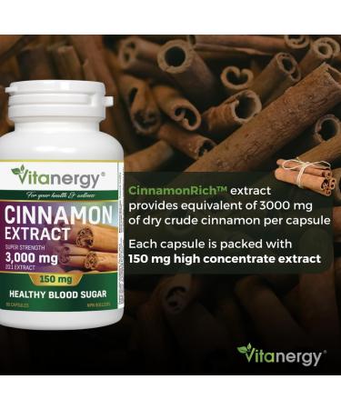 Vitanergy Super Strength Cinnamon Extract Healthy Blood Sugar Level Cardiovascular Support 150mg Ultra 20:1 Extract Rate (from 3000mg Dry Cinnamon) - 60 Capsules Supplement - One Capsule per Day-Made in Canada - Buy Online on GoSupps.com