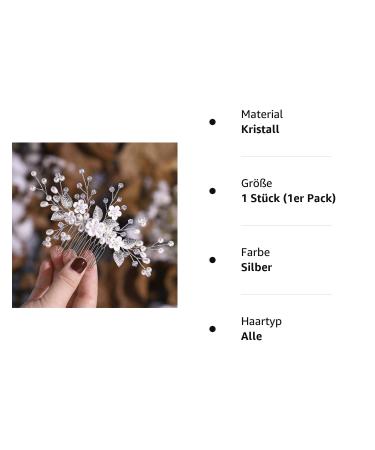 Edary Bridal Wedding Hair Combs - Silver Crystal Flower Headpiece & Pearl Hair Clips for Women & Girls - Buy Online on GoSupps.com