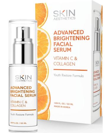 Skin Aesthetics Vitamin C and Collagen Face Serum - Pore Minimizer  Dark Spot Remover  Anti-wrinkle  Advanced Brightening Facial Serum - Cruelty Free Korean Skincare For All Skin Types - 1.69 Fl. oz
