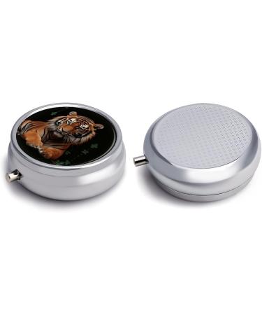 Round Tiger Print Pill Box | 3 Compartment Metal Pill Organizer | Portable Decorative Medicine Case - Buy Online on GoSupps.com