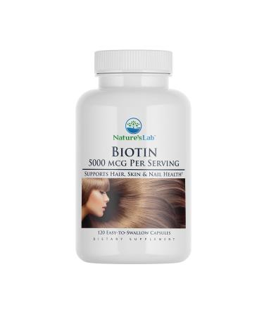 Nature's Lab Biotin 5000 mcg - Promotes Healthy Hair, Skin & Nails - 120 Capsules (4 Month Supply)