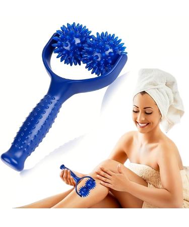 2 massage balls massage scooter massage roller with handle and nubs self -massage roller hedgehog ball massage roller fascia ball for back legs feet hands muscle pain (blue)
