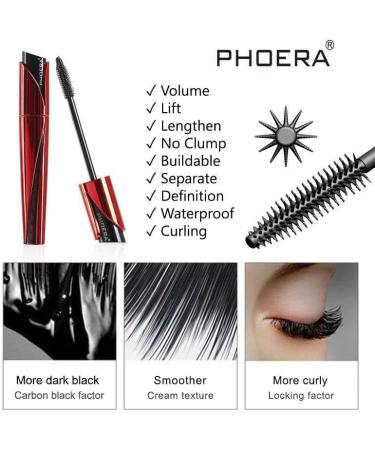 PHOERA Lash Volume Mascara Waterproof 9D Curling Eye Makeup smudge proof Lift No Clump Long Lasting Black Mascara Intense Lengthen & Volumize | Cruelty Free - Buy Online on GoSupps.com