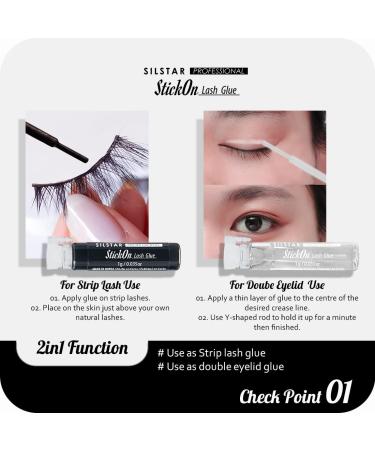 SILSTAR PROFESSIONAL Strip Lash Glue - Latex Free Strong Hold 0.07oz (8pcs) - Black & Clear Assorted - Ideal for Individual Eyelashes - International Shipping Available - Buy Online on GoSupps.com