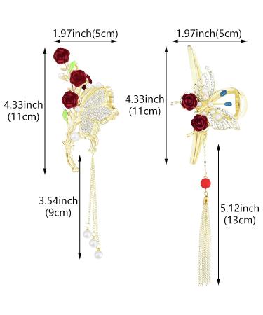 Rose Butterfly Tassel Hair Claw Clips Set - Elegant Floral Design with Pearls and Rhinestones, Strong Hold Hair Clamps for Women - Buy Online on GoSupps.com