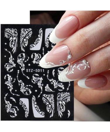 DIY Manicure Lace French Winter Sliders 5D Acrylic Nail Stickers Wedding Design White(STZ-5D13) - Buy Online on GoSupps.com