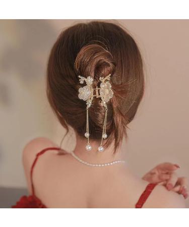 Flower Metal Hair Clips Set with Pearl Pendant - 2PCS Nonslip Claw Clamp Barrette Clips for Women and Girls - Buy Online on GoSupps.com