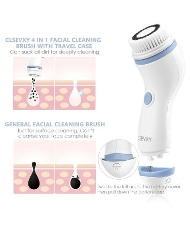 CLSEVXY Waterproof Facial Cleansing Spin Brush Set - 4 Exfoliating Heads for Gentle Exfoliation - Deep Scrubbing Face Spa System in Blue - Buy Online on GoSupps.com