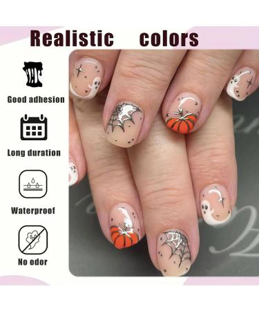 24 Pcs Halloween Press On Nails - Short Square Design with Pumpkins & Ghosts - Full Cover Acrylic Nails with Glue for Women - Buy Online on GoSupps.com