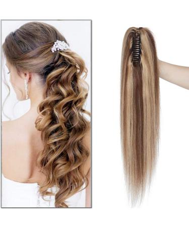 SEGO ponytail extension real hair ponytail braid clip in hair part hair extension 100% remy hair with bracket medium brown/honeyblond #4P27 18 "(45cm) -115g - Buy Online on GoSupps.com
