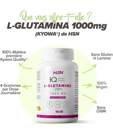 HSN Kyowa Quality Glutamine Capsules | 180 Vegetable Capsules | 4g L-Glutamine Per Daily Serving | Pharmaceutical Grade | Non-GMO Vegan Gluten Free - Buy Online on GoSupps.com